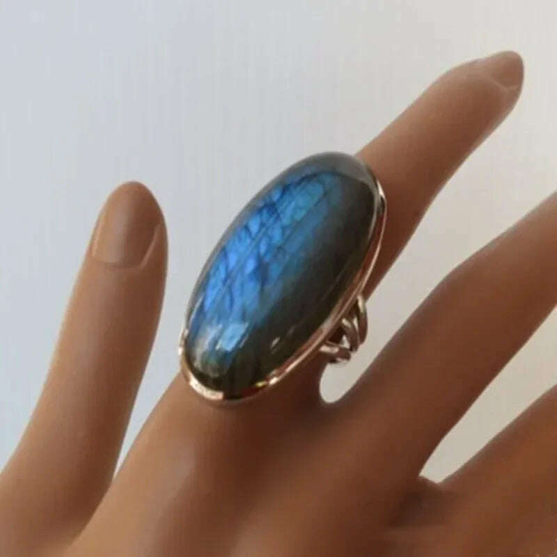 Trendy New Design Electroplated Openwork Moonstone Ring Fashion Punk Street Style For Women Girls Party Jewelry s - KIMLUD