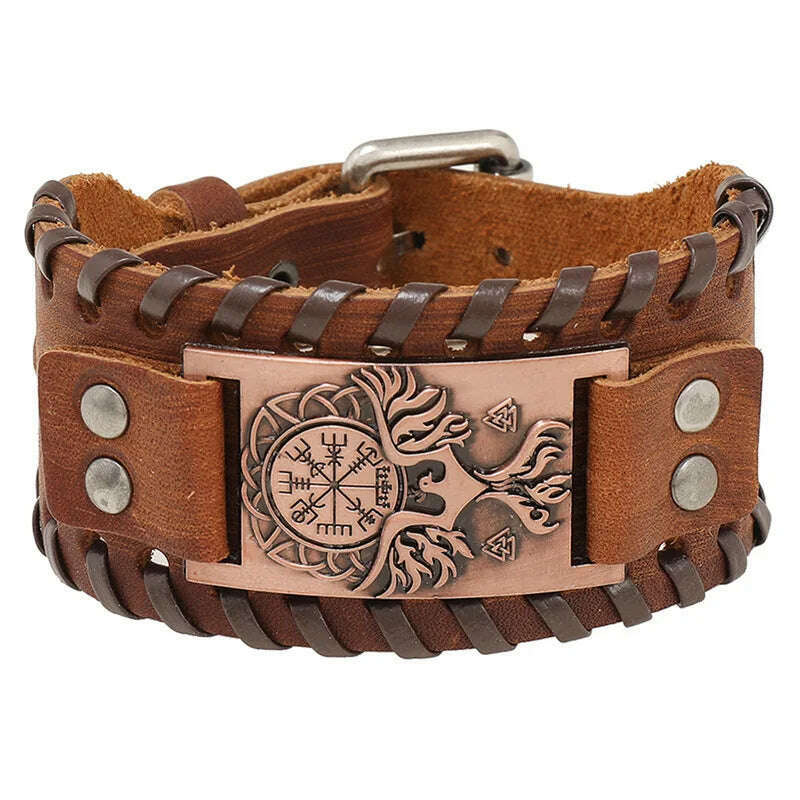 KIMLUD, Trendy Viking Bracelet Nordic Rune Compass God Bird Charm Men's Bracelet New Fashion Leather Woven Jewelry Accessorie Party Gift, KIMLUD Womens Clothes