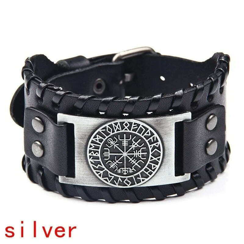 KIMLUD, Trendy Viking Bracelet Nordic Rune Compass God Bird Charm Men's Bracelet New Fashion Leather Woven Jewelry Accessorie Party Gift, KIMLUD Womens Clothes