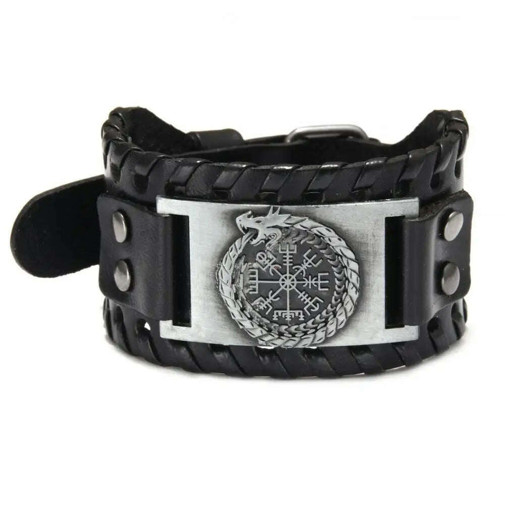 KIMLUD, Trendy Viking Bracelet Nordic Rune Compass God Bird Charm Men's Bracelet New Fashion Leather Woven Jewelry Accessorie Party Gift, KIMLUD Womens Clothes