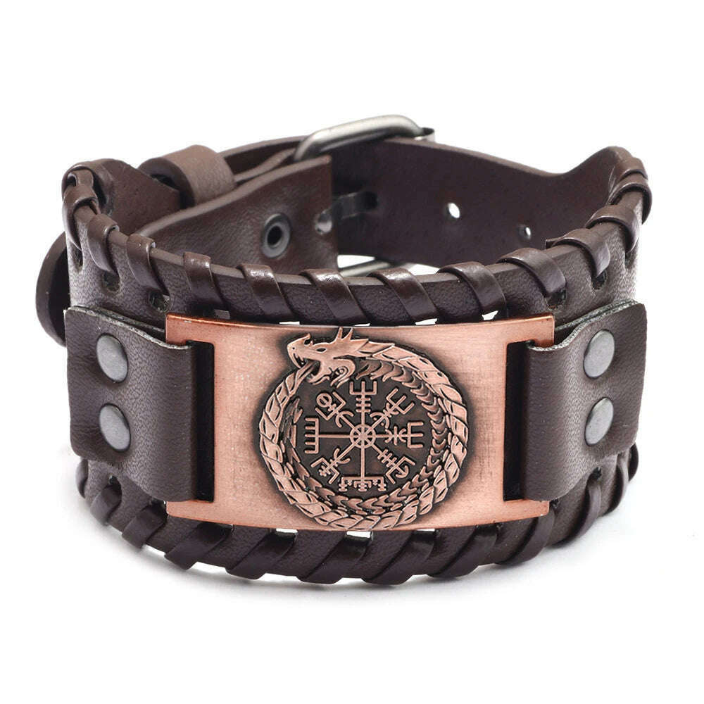 KIMLUD, Trendy Viking Bracelet Nordic Rune Compass God Bird Charm Men's Bracelet New Fashion Leather Woven Jewelry Accessorie Party Gift, KIMLUD Womens Clothes