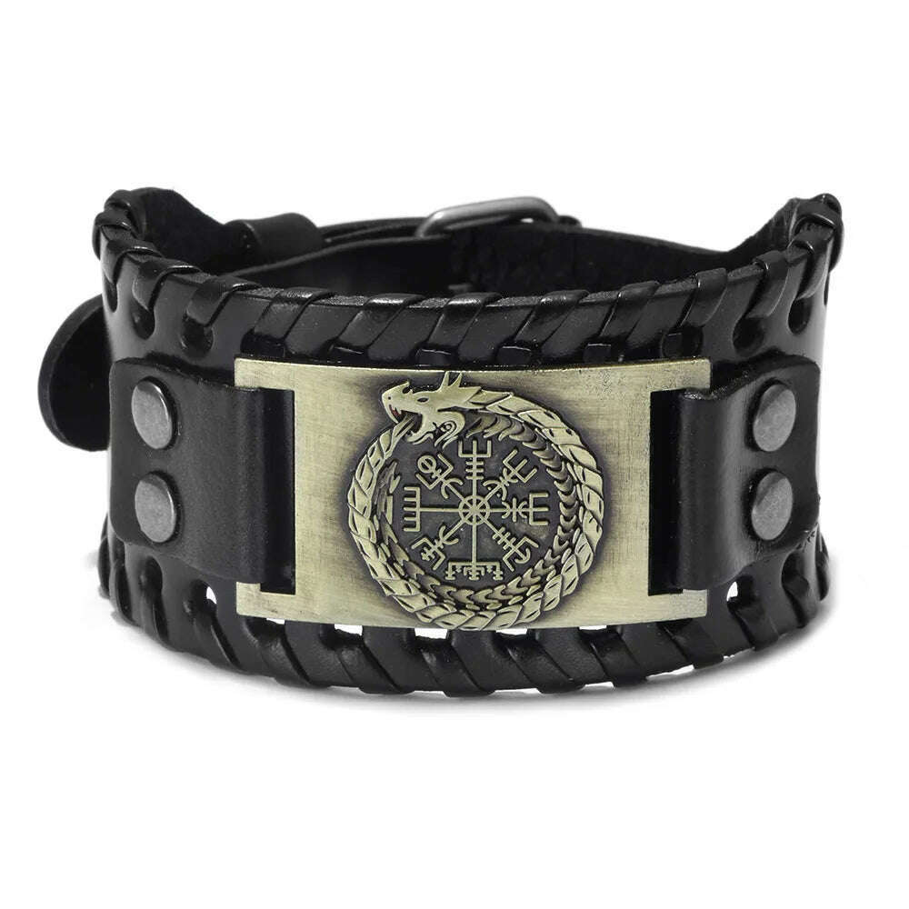 KIMLUD, Trendy Viking Bracelet Nordic Rune Compass God Bird Charm Men's Bracelet New Fashion Leather Woven Jewelry Accessorie Party Gift, bronze / China, KIMLUD APPAREL - Womens Clothes