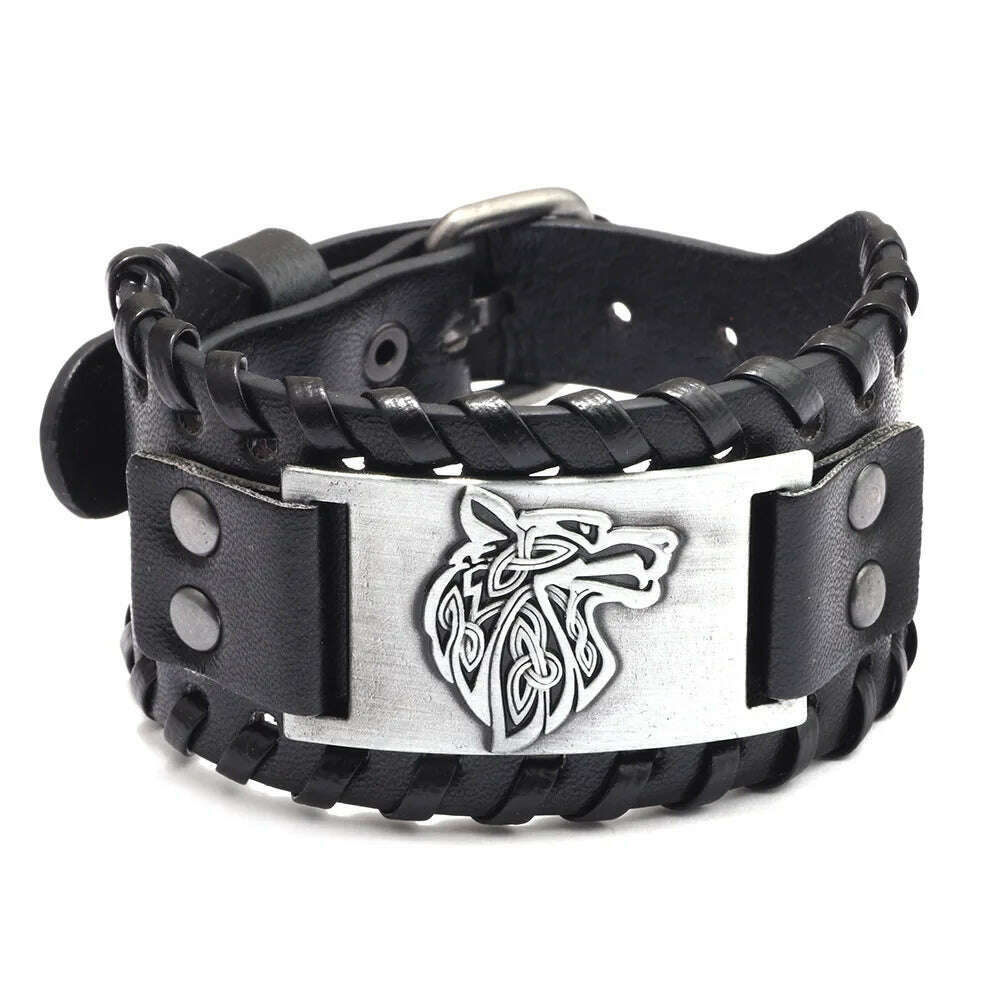 KIMLUD, Trendy Viking Bracelet Nordic Rune Compass God Bird Charm Men's Bracelet New Fashion Leather Woven Jewelry Accessorie Party Gift, Silver Plated / China, KIMLUD APPAREL - Womens Clothes