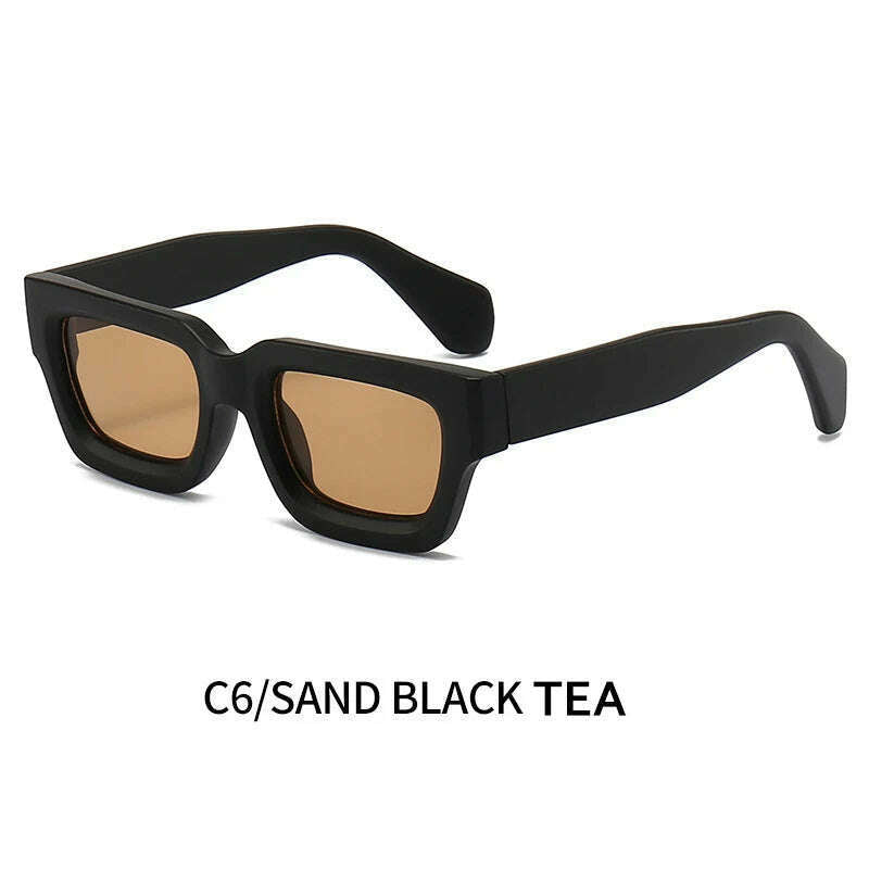 KIMLUD, Trendy Vintage Thick Frame Square Sunglasses Men Women Ins Hot Sun Glasses Outdoor Shopping Beach Trip UV400 Hipster Holiday, C6 Matte Black Tea, KIMLUD APPAREL - Womens Clothes