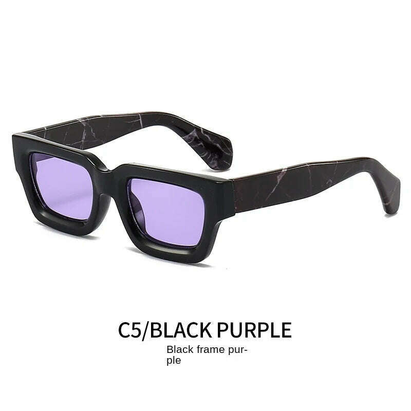 KIMLUD, Trendy Vintage Thick Frame Square Sunglasses Men Women Ins Hot Sun Glasses Outdoor Shopping Beach Trip UV400 Hipster Holiday, C5 Black Purple, KIMLUD APPAREL - Womens Clothes