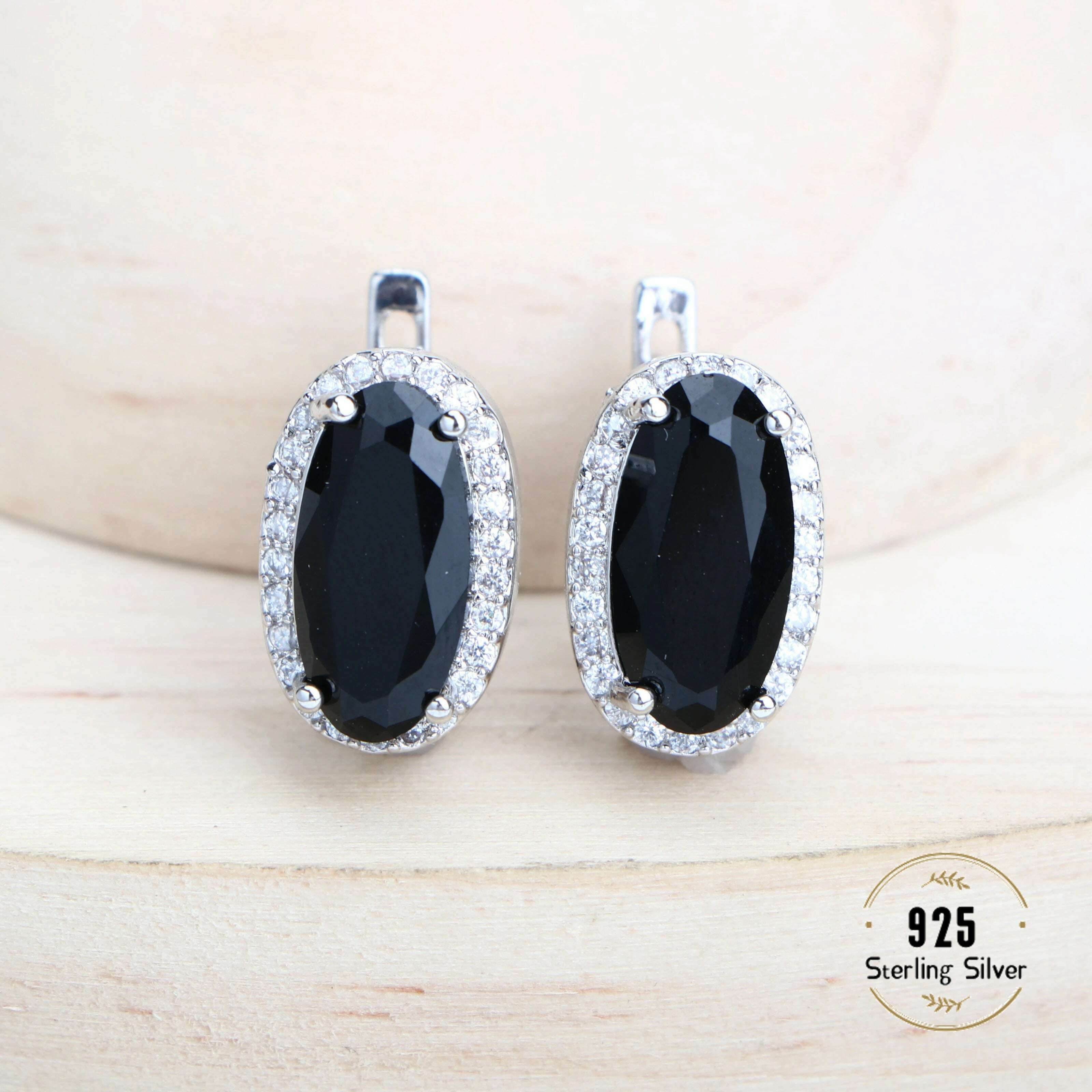 Trendy Women Bridal Jewelry Sets Silver 925 Black Cubic Zirconia Jewellery Wedding Earrings Rings Bracelets Pendant Necklace - KIMLUD