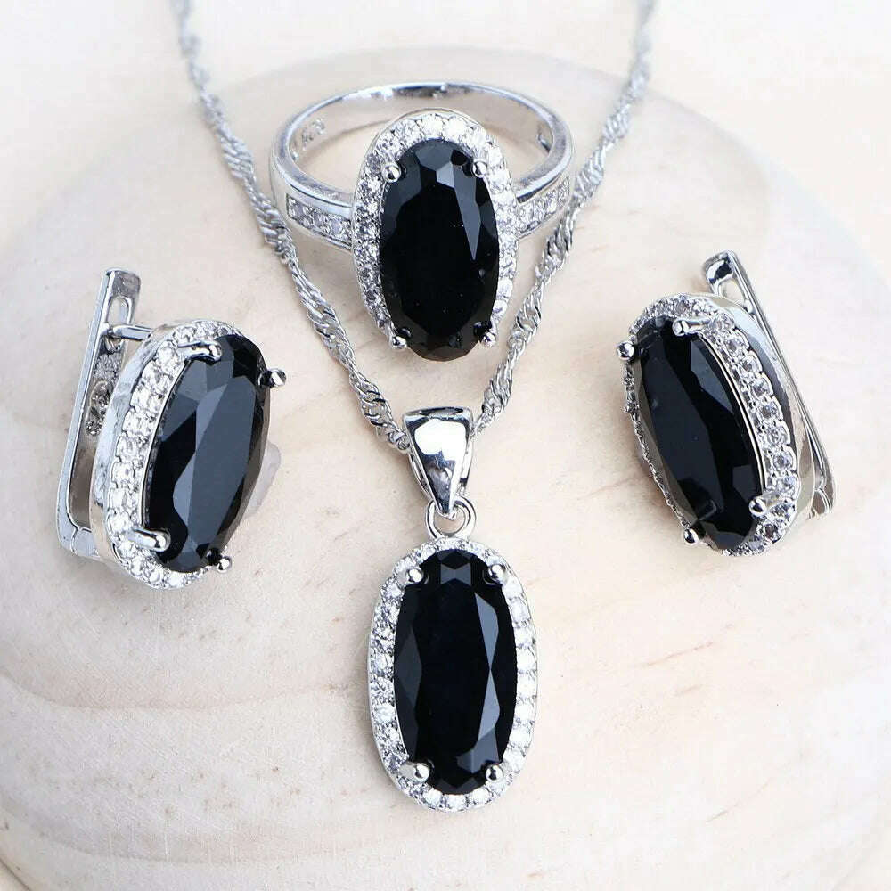 KIMLUD, Trendy Women Bridal Jewelry Sets Silver 925 Black Cubic Zirconia Jewellery Wedding Earrings Rings Bracelets Pendant Necklace, 3PCS-Black / 6, KIMLUD APPAREL - Womens Clothes