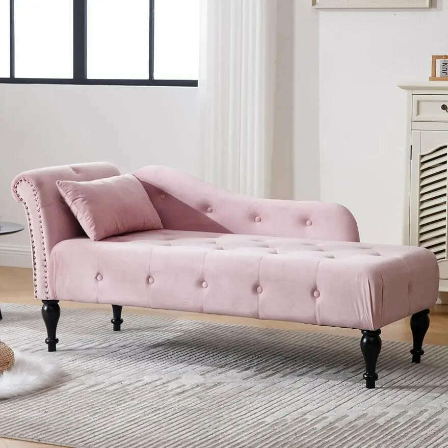 KIMLUD, Tufted Velvet Chaise Lounge Chair Indoor, Modern Upholstered Rolled Arm Sofa Lounge Indoor with Nailhead Trim, Lounge Chaise, Pink / United States, KIMLUD APPAREL - Womens Clothes