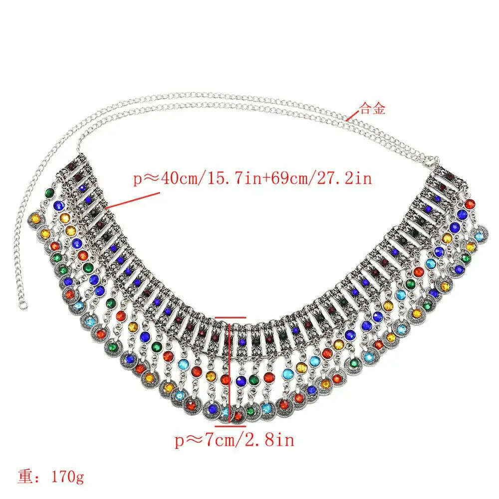 Turkish Coin Long Tassel Belly Chains for Women Colorful Crystal Waist Dance Belt India Gypsy Statement Beach Jewelry - KIMLUD