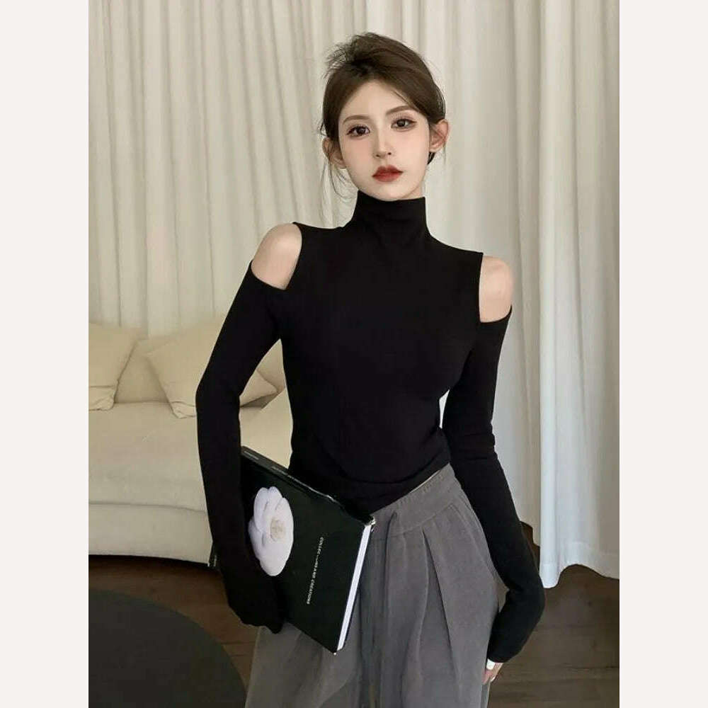 KIMLUD, Turtleneck T-shirts Women Slim Long Sleeve Designed Sexy Autumn Tops Elegant Office Lady Sweet Temper All-match Popular Korean, KIMLUD Womens Clothes