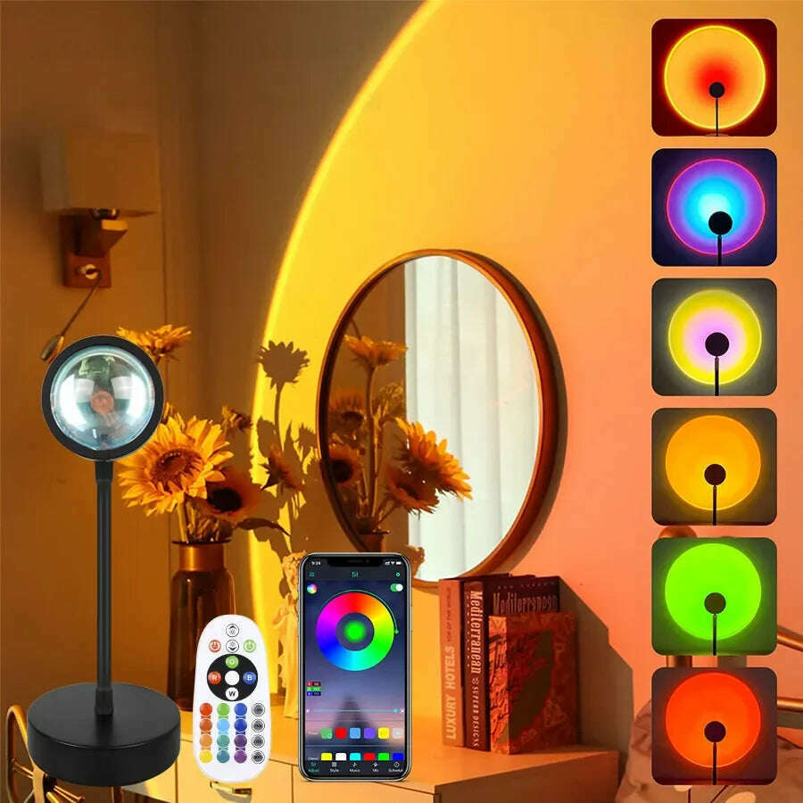 Tuya Smart Projector Night Lights Sunset RGB Atmosphere Night Lamp With Remote Controller For Gift Home Party Decoration - KIMLUD