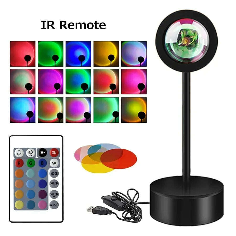 KIMLUD, Tuya Smart Projector Night Lights Sunset RGB Atmosphere Night Lamp With Remote Controller For Gift Home Party Decoration, With IR Remote, KIMLUD APPAREL - Womens Clothes