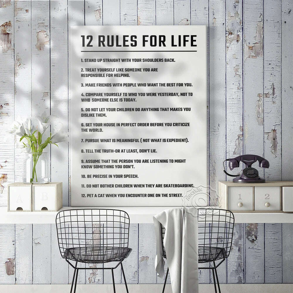 Twelve Rules Of Life Poster, Jordan Peterson 12 Principles Wall Art, Motivational Education Life White Art Prints, Teacher Gift - KIMLUD