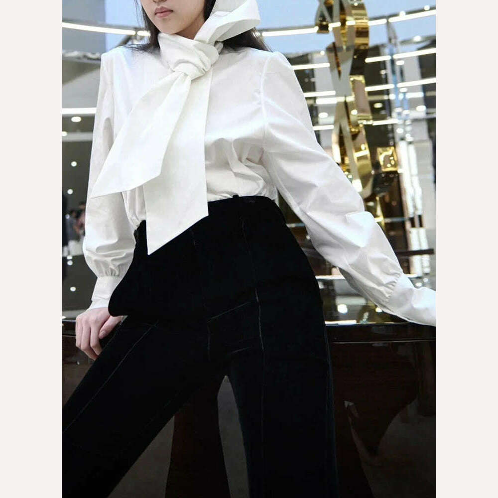 KIMLUD, TWOTWINSTYLE Solid Casual Blouses For Women Irregular Collar Long Sleeves Patchwork Single Button Minimalist Blouse Female 2023, KIMLUD Womens Clothes