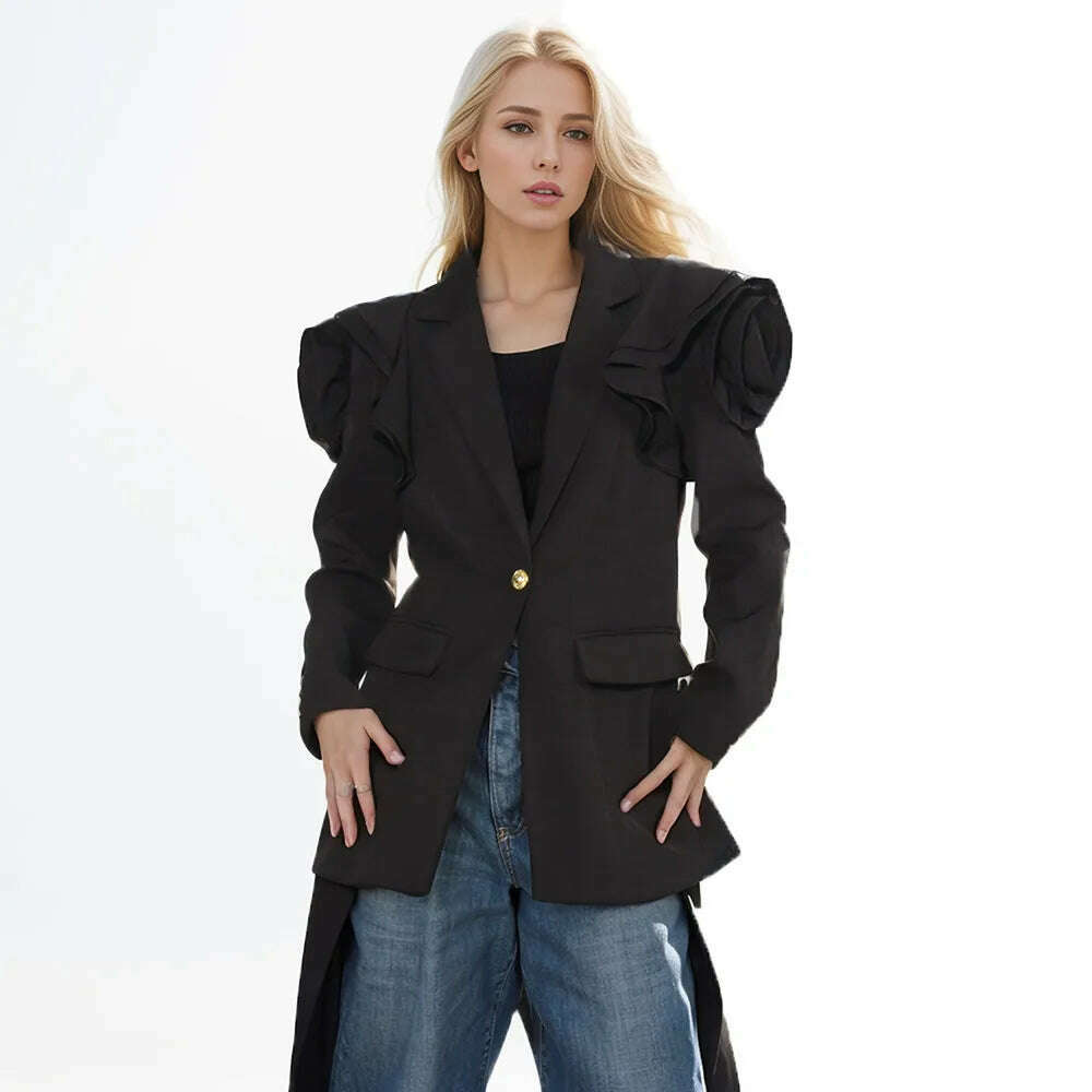 TWOTWINSTYLE Solid Temperament Slim Blazers For Women Notched Collar Long Sleeve Patchwork Appliques Designer Blazer Female New - KIMLUD