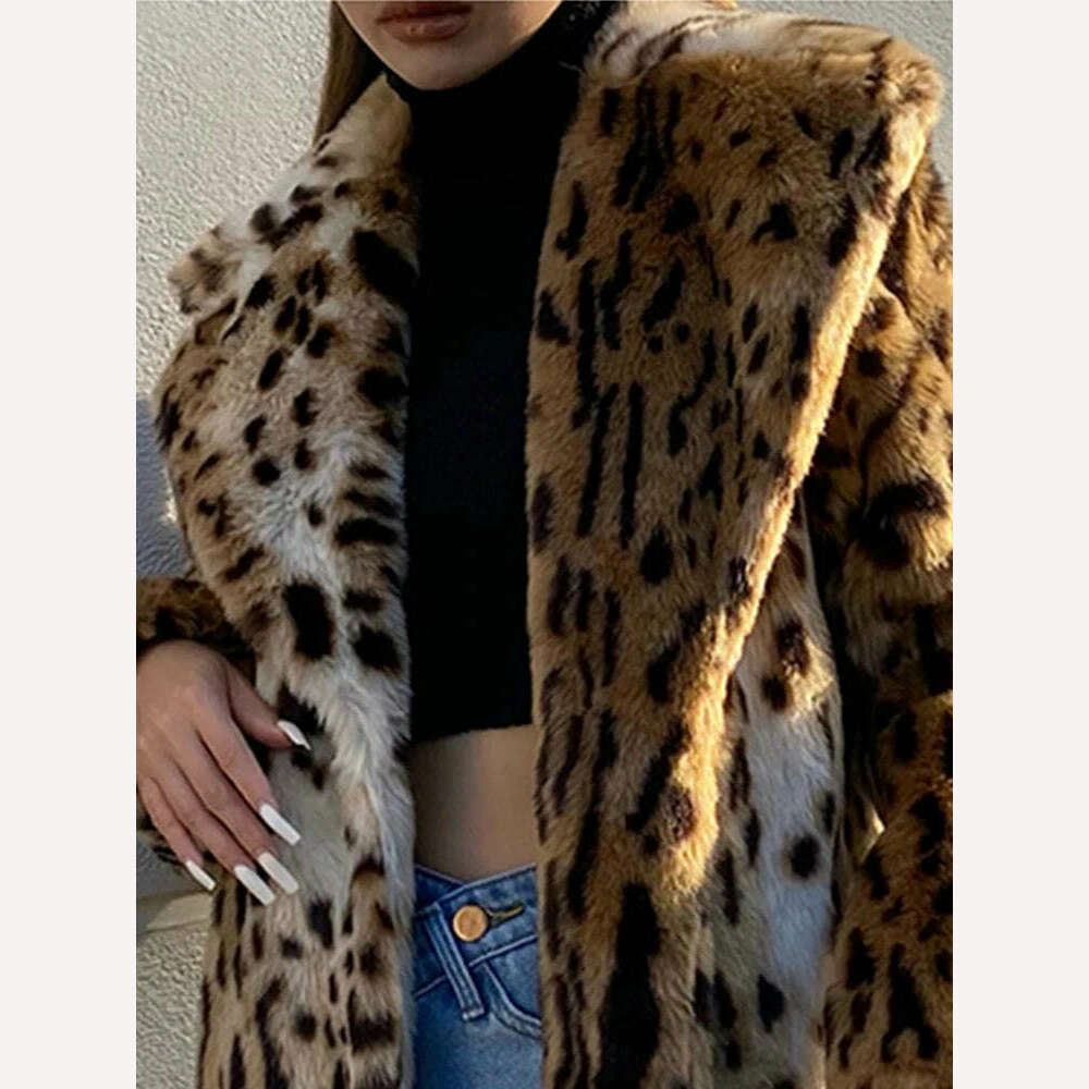 KIMLUD, UCXQ Winter Long Warm Thick Leopard Fluffy Faux Fur Coat Women Tiger Print Runway Loose Luxury Designer Clothing Women 2023 New, KIMLUD Womens Clothes