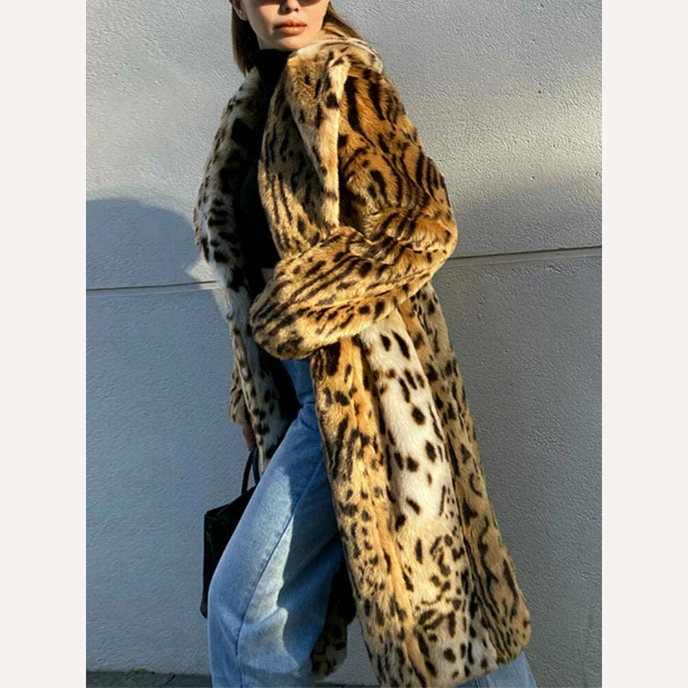 KIMLUD, UCXQ Winter Long Warm Thick Leopard Fluffy Faux Fur Coat Women Tiger Print Runway Loose Luxury Designer Clothing Women 2023 New, KIMLUD Womens Clothes