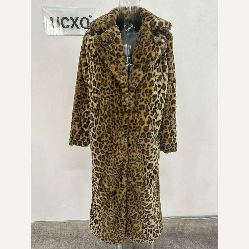 KIMLUD, UCXQ Winter Long Warm Thick Leopard Fluffy Faux Fur Coat Women Tiger Print Runway Loose Luxury Designer Clothing Women 2023 New, Multicolor / S, KIMLUD APPAREL - Womens Clothes