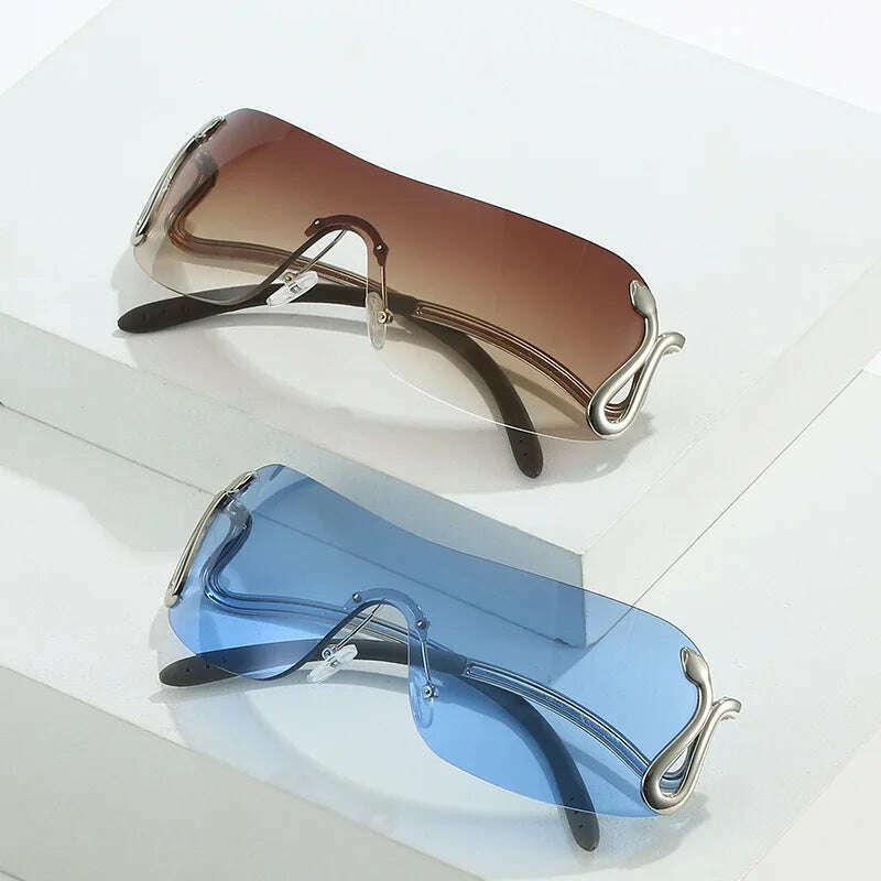 KIMLUD, Uemi New Fashion Rimless Sunglasses For Women Men Luxury Snake Decoration Metal Frame Sun Glasses Shades UV400 Eyeglasses, KIMLUD Womens Clothes