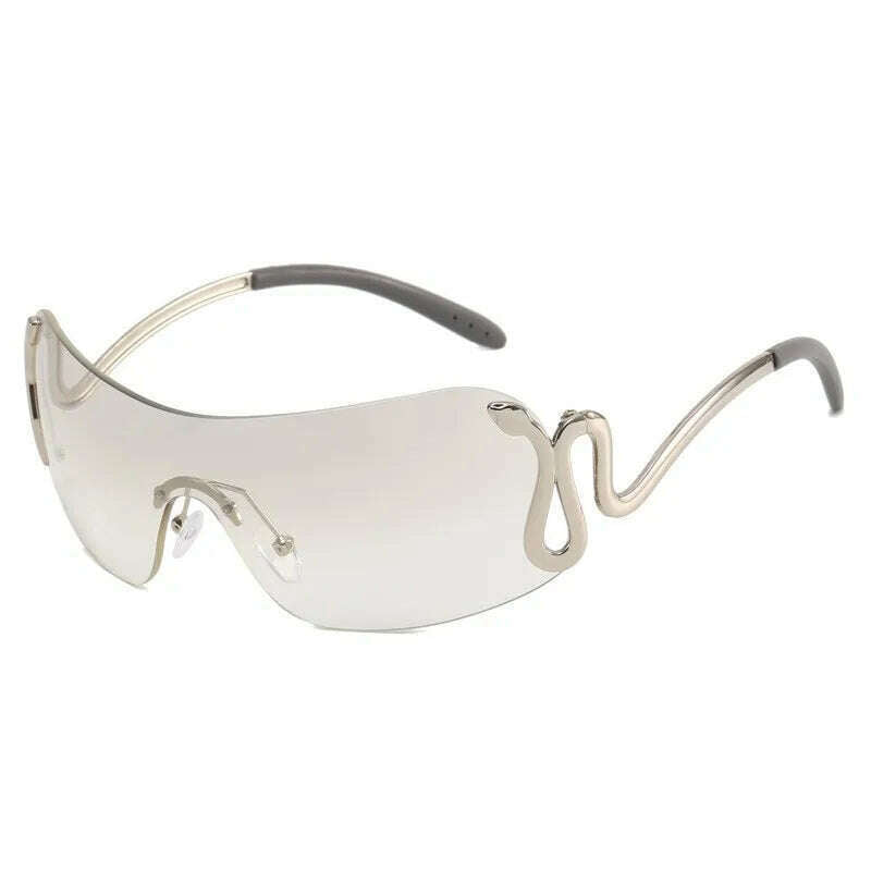 KIMLUD, Uemi New Fashion Rimless Sunglasses For Women Men Luxury Snake Decoration Metal Frame Sun Glasses Shades UV400 Eyeglasses, Silver White / As the picture, KIMLUD Womens Clothes