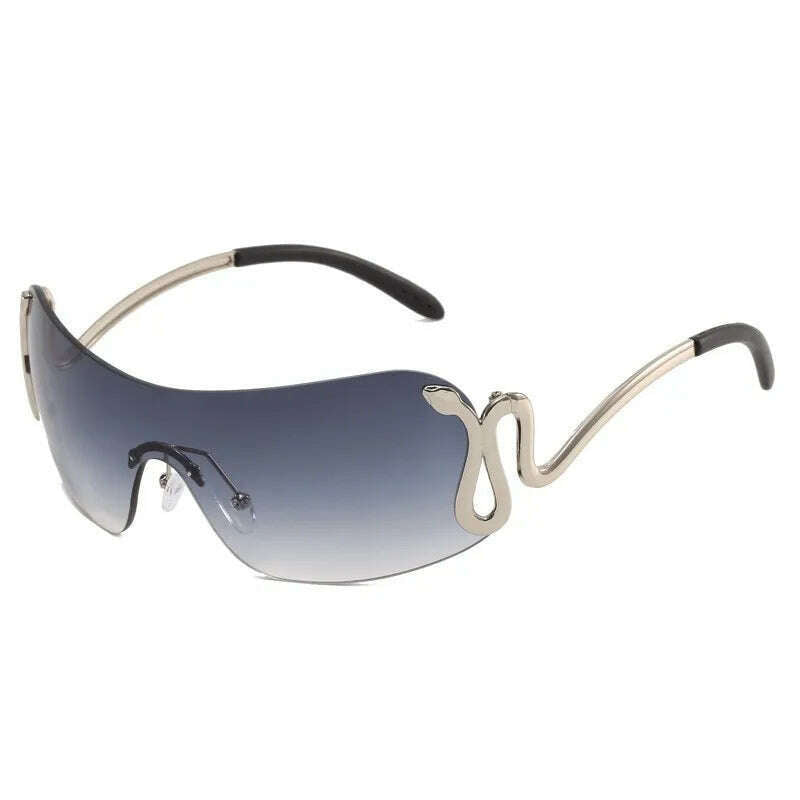 KIMLUD, Uemi New Fashion Rimless Sunglasses For Women Men Luxury Snake Decoration Metal Frame Sun Glasses Shades UV400 Eyeglasses, Silver Grey / As the picture, KIMLUD Womens Clothes