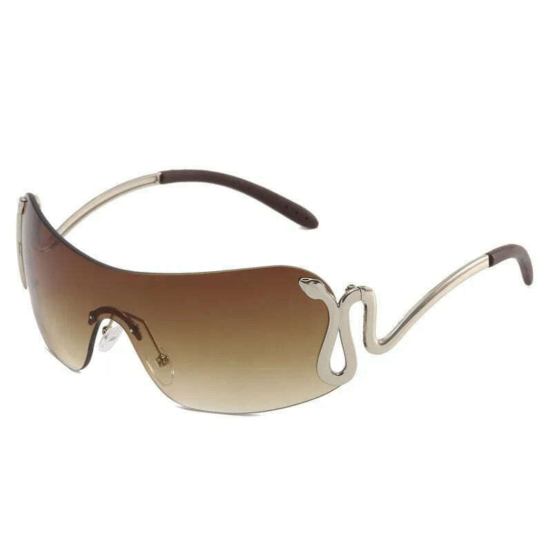 KIMLUD, Uemi New Fashion Rimless Sunglasses For Women Men Luxury Snake Decoration Metal Frame Sun Glasses Shades UV400 Eyeglasses, Silver Tea / As the picture, KIMLUD Womens Clothes