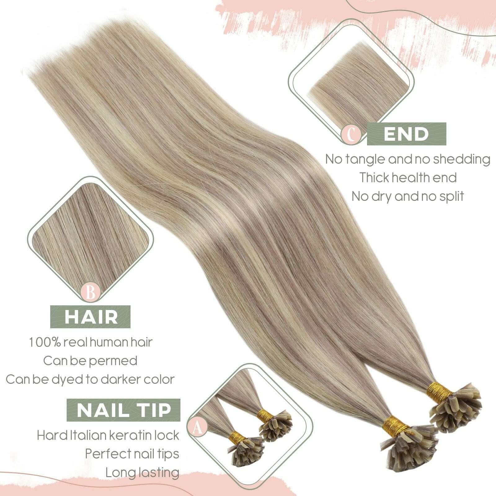 KIMLUD, Ugeat U Tip Hair Extension Human Hair 1g/s Nail U Tip Hair For Women 14-24" Pre Bonded Hair Extensions 50g/100g Keratin Tip Hair, KIMLUD Womens Clothes