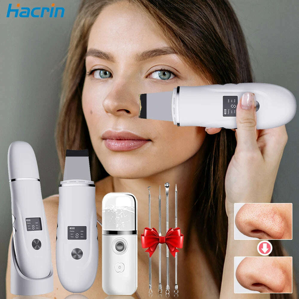 Ultrasonic Peeling Remover Blackhead Facial Skin Scrubber Facial Shovel Deep Cleaning Face Lifting Removal Pore Acne EMS Lift - KIMLUD