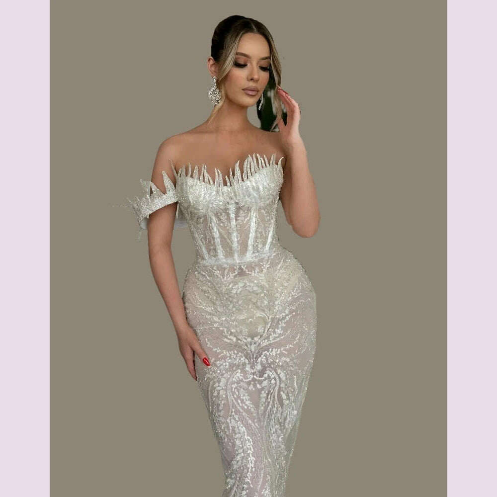 KIMLUD, Unique Design Off Shoulder Party Dress Corset Mermaid Beaded Long Celebrity Dresses Elegant 2023 Evening Event Gowns Custom Made, KIMLUD Womens Clothes