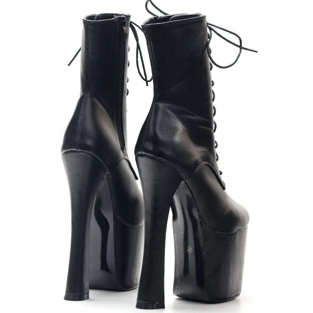 Unisex 7 1/2" EXTREME Fetish Platform High Heel Custom Calf/Ankle shoes lace up Ankle boots cleated platforms high heel Boots - KIMLUD