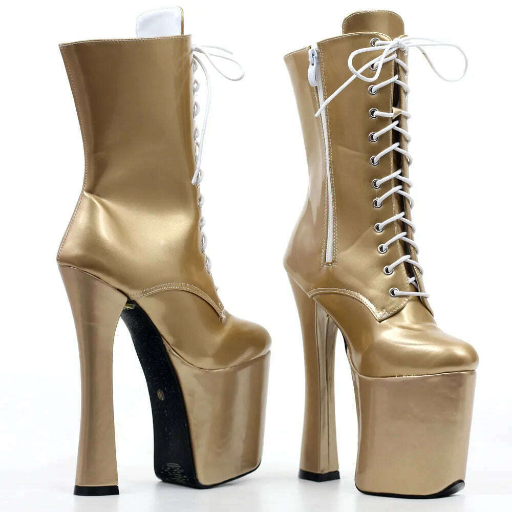 Unisex 7 1/2" EXTREME Fetish Platform High Heel Custom Calf/Ankle shoes lace up Ankle boots cleated platforms high heel Boots - KIMLUD