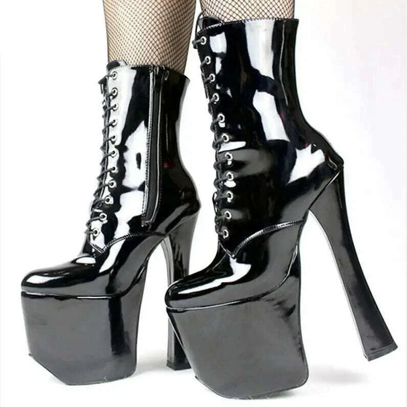 Unisex 7 1/2" EXTREME Fetish Platform High Heel Custom Calf/Ankle shoes lace up Ankle boots cleated platforms high heel Boots - KIMLUD