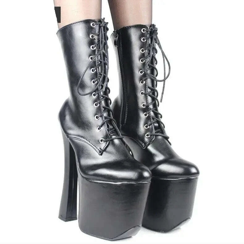 Unisex 7 1/2" EXTREME Fetish Platform High Heel Custom Calf/Ankle shoes lace up Ankle boots cleated platforms high heel Boots - KIMLUD