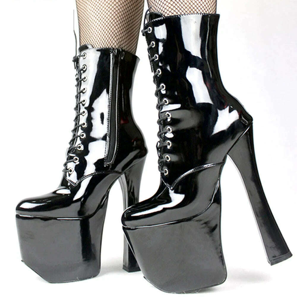 KIMLUD, Unisex 7 1/2" EXTREME Fetish Platform High Heel Custom Calf/Ankle shoes lace up Ankle boots cleated platforms high heel Boots, KIMLUD Womens Clothes