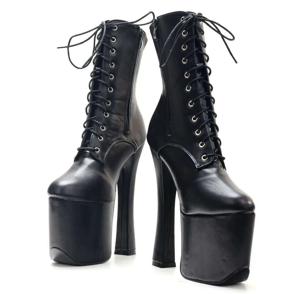 Unisex 7 1/2" EXTREME Fetish Platform High Heel Custom Calf/Ankle shoes lace up Ankle boots cleated platforms high heel Boots - KIMLUD