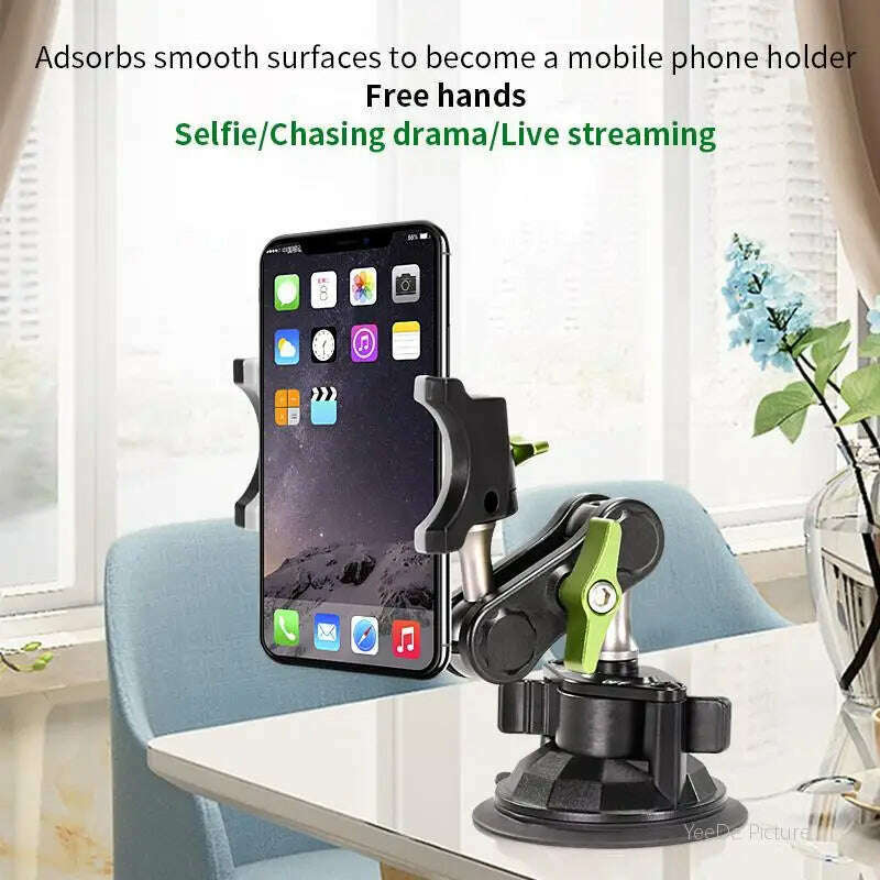 Universal Metal Phone Clamp Holder in Car Ball Head Bracket Suction Cup Mount 360 Rotate Stand for iPhone Samsung Xiaomi Clip - KIMLUD