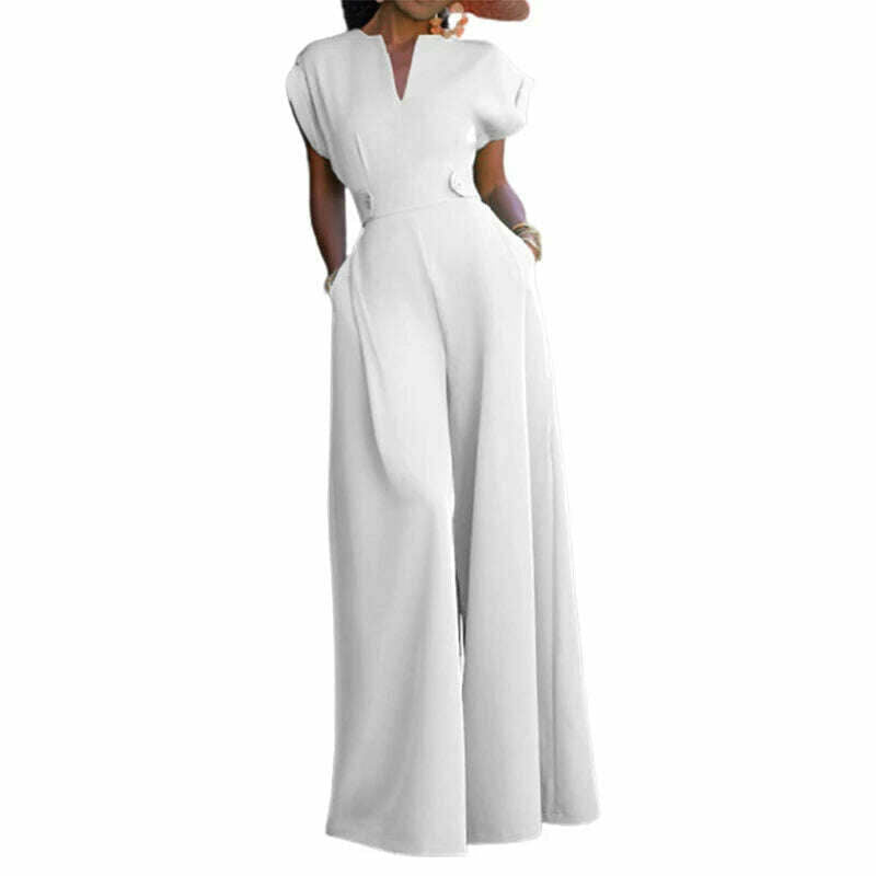 Uoozee Female Elegant Party Evening Jumpsuit 2023 New Summer Fashion Solid Color Cap Sleeve Wide Leg Summer Jumpsuits For Women - KIMLUD