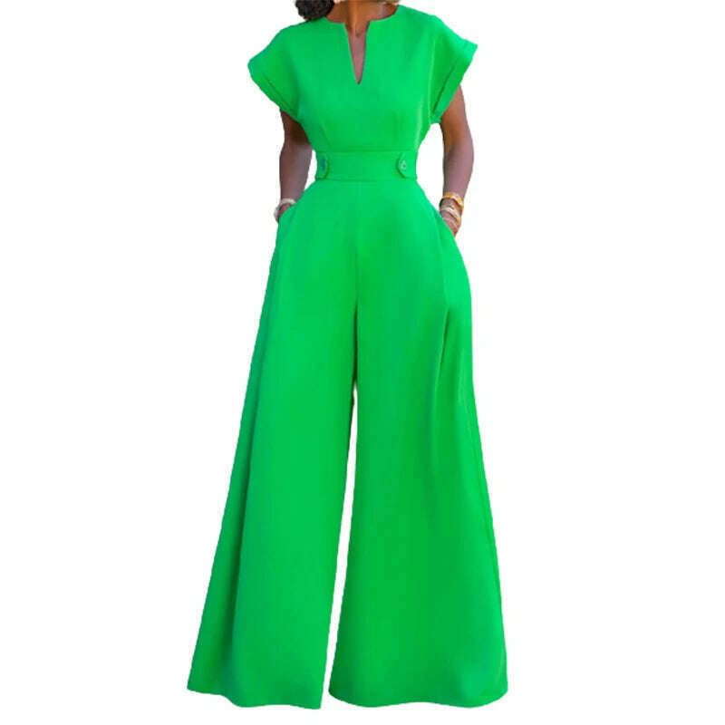 Uoozee Female Elegant Party Evening Jumpsuit 2023 New Summer Fashion Solid Color Cap Sleeve Wide Leg Summer Jumpsuits For Women - KIMLUD