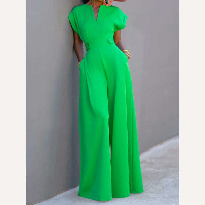 Uoozee Female Elegant Party Evening Jumpsuit 2023 New Summer Fashion Solid Color Cap Sleeve Wide Leg Summer Jumpsuits For Women - KIMLUD