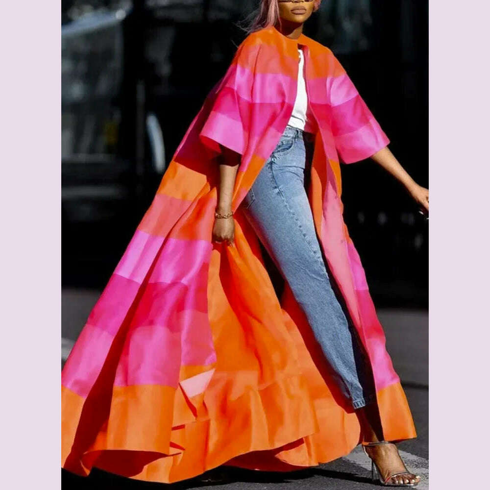 UOOZEE Female Stylish Striped Contrast Color Outerwears 2025 New Spring Autumn Long Sleeve Casual Elegant Party Coats Tops - KIMLUD