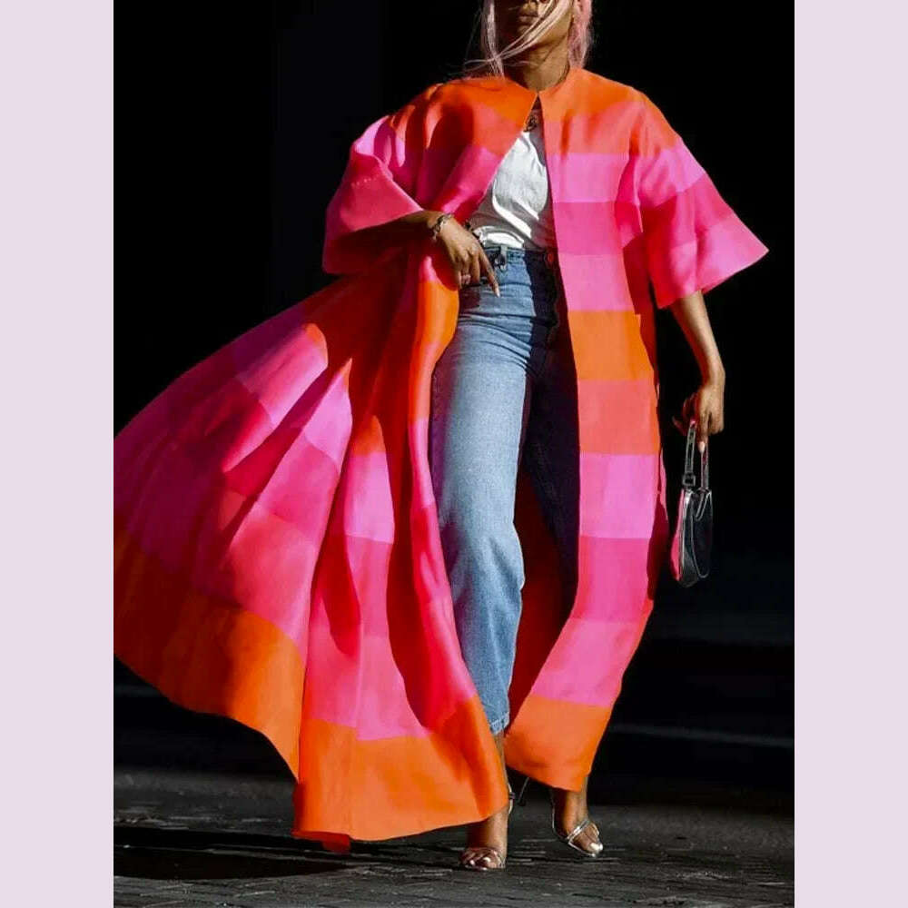 UOOZEE Female Stylish Striped Contrast Color Outerwears 2025 New Spring Autumn Long Sleeve Casual Elegant Party Coats Tops - KIMLUD