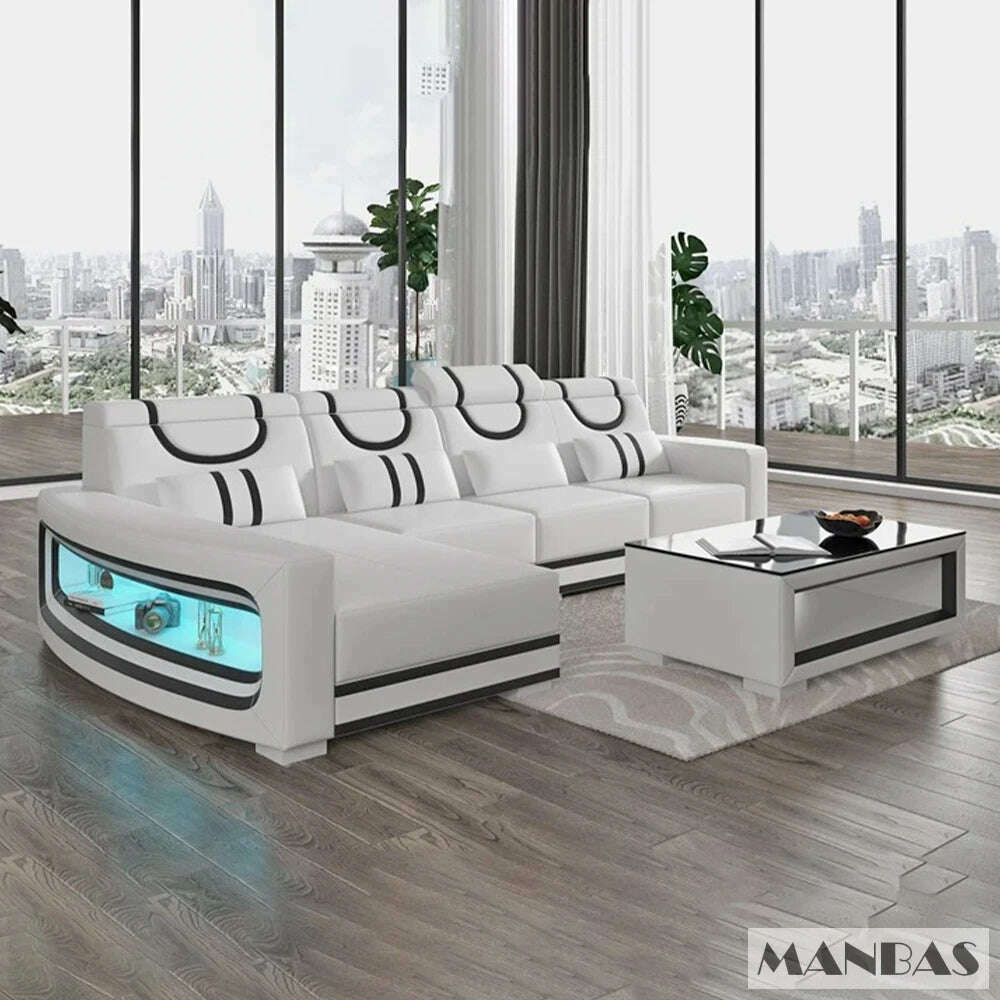 KIMLUD, Upgrade Your Living Room with MANBAS Italian Genuine Leather Sofa - 2 Colors Combination, LED Light & Soft Cushions, KIMLUD Womens Clothes