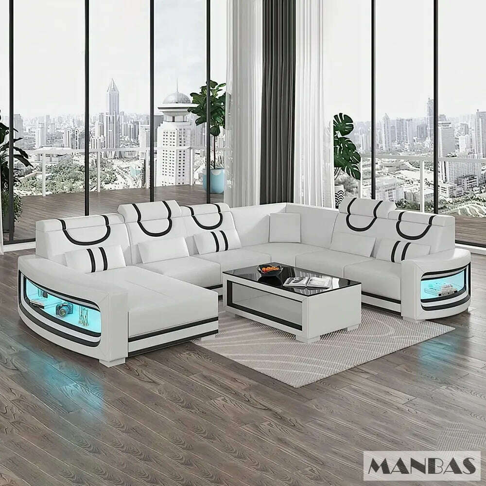 KIMLUD, Upgrade Your Living Room with MANBAS Italian Genuine Leather Sofa - 2 Colors Combination, LED Light & Soft Cushions, sofa coffee table 1, KIMLUD APPAREL - Womens Clothes