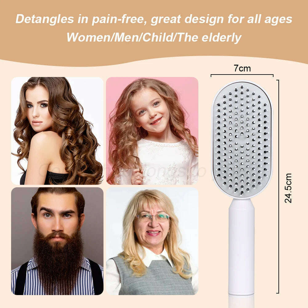 KIMLUD, Upgraded Press-Type Self Cleaning Hair Brush Air Cushion Comb Ladies LongHair 3D Central Airbag Massage Comb Household Hairbrush, KIMLUD Womens Clothes