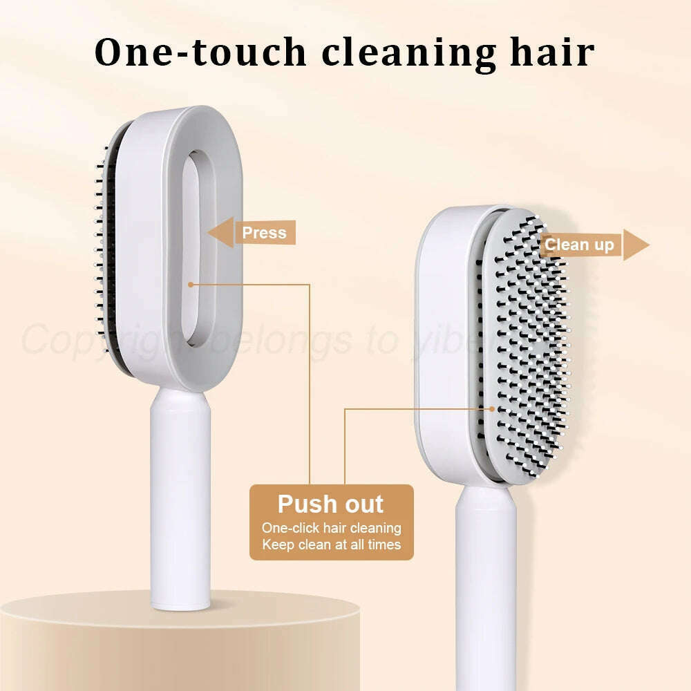 KIMLUD, Upgraded Press-Type Self Cleaning Hair Brush Air Cushion Comb Ladies LongHair 3D Central Airbag Massage Comb Household Hairbrush, KIMLUD Womens Clothes