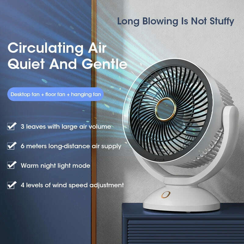 KIMLUD, USB Air Circulation Electric Fan Non Rechargeable Table Desktop Portable Wall Mounted 360 Degree Rotation with Light for Home, KIMLUD Womens Clothes