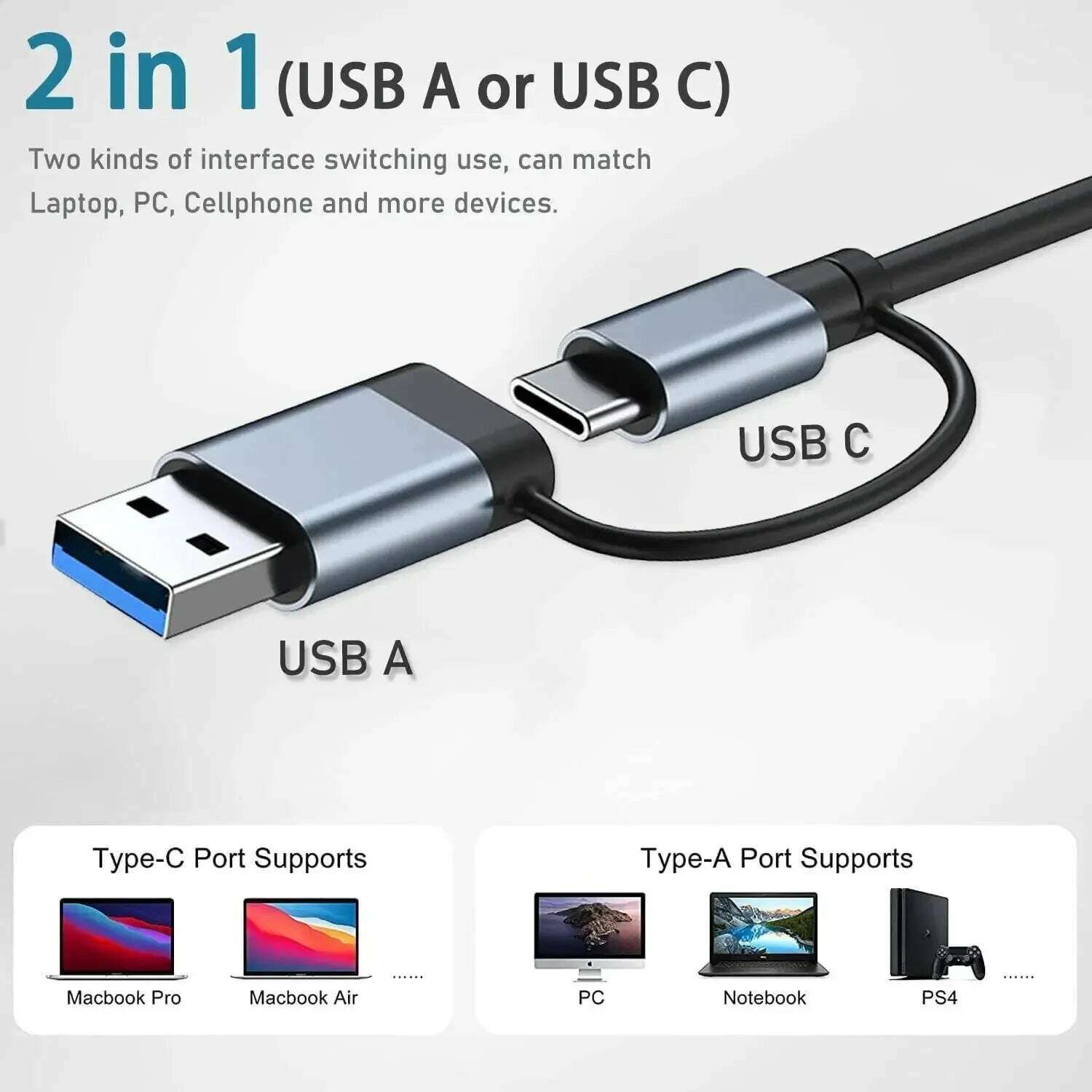 USB C Hub USB Splitter 8 in 2 USB Extender with 4 USB Port 1 USBC Port TF/SD Card Reader Audio Output Compatible with MacBook - KIMLUD