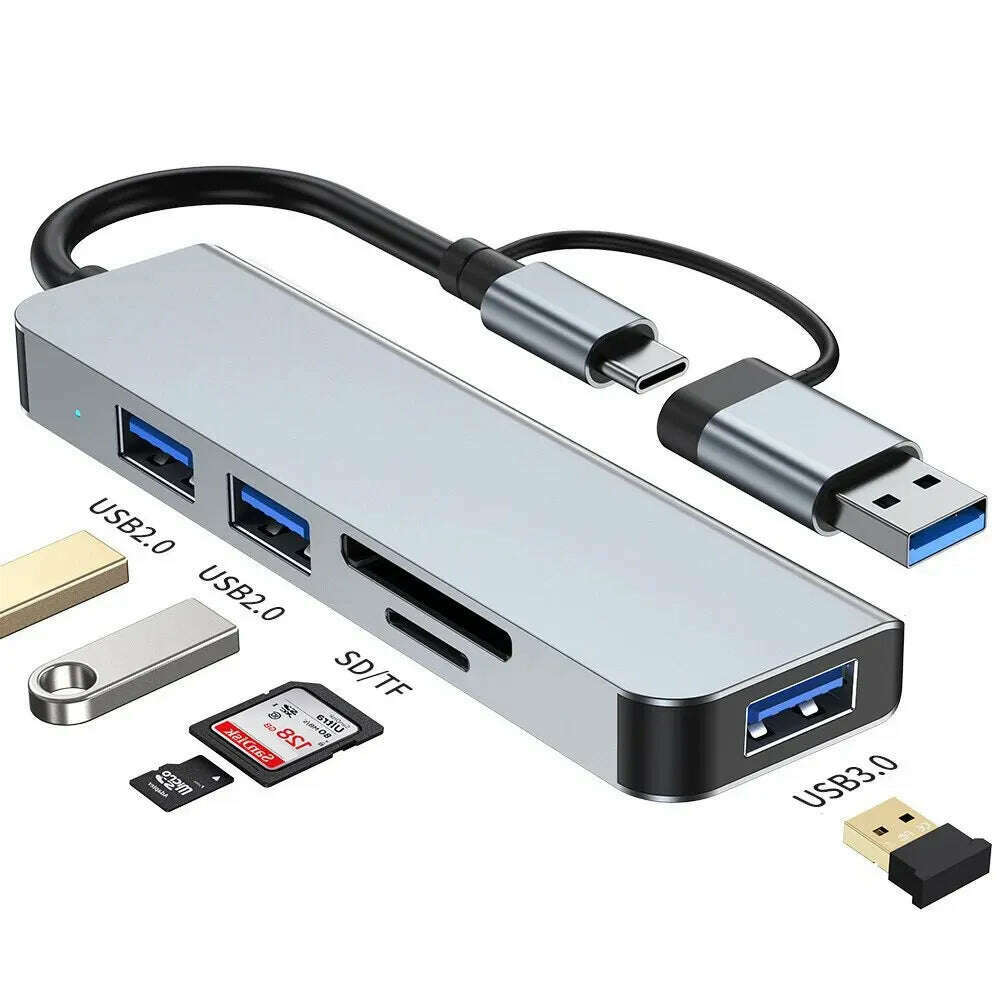 USB C Hub USB Splitter 8 in 2 USB Extender with 4 USB Port 1 USBC Port TF/SD Card Reader Audio Output Compatible with MacBook - KIMLUD