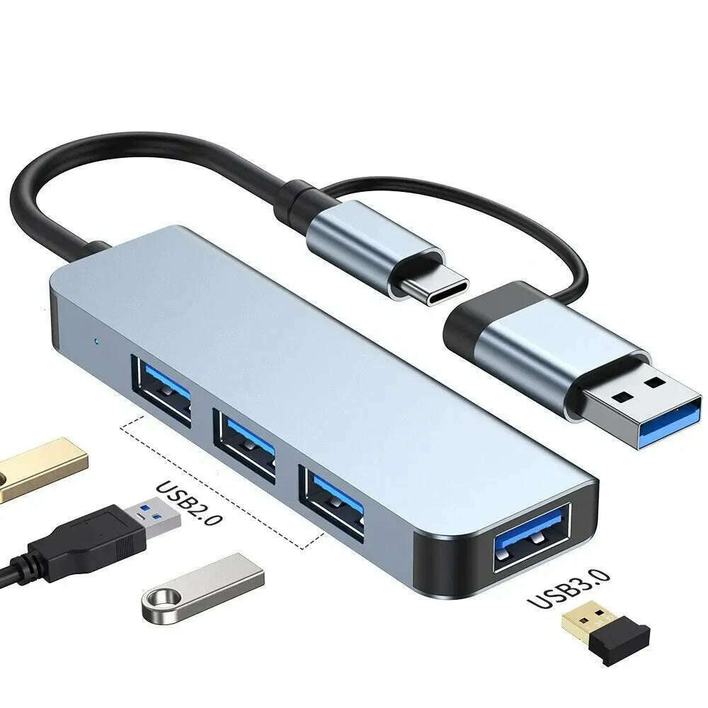 KIMLUD, USB C Hub USB Splitter 8 in 2 USB Extender with 4 USB Port 1 USBC Port TF/SD Card Reader Audio Output Compatible with MacBook, 4 IN 2, KIMLUD APPAREL - Womens Clothes