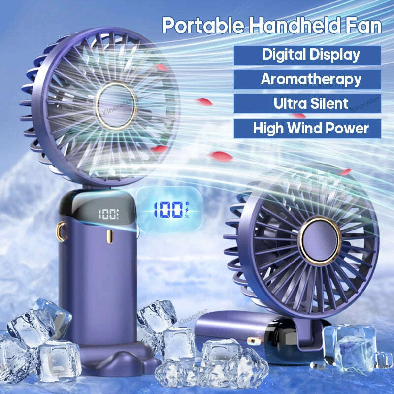 KIMLUD, USB Handheld Mini Fan Foldable Portable Neck Hanging Fans 5 Speed USB Rechargeable Fan with Phone Stand and Display Screen, KIMLUD Womens Clothes